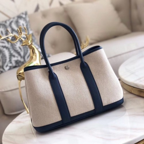 Hermes Garden Party 36cm Sacs fourre-tout en cuir d'origine H3698 Bleu foncé