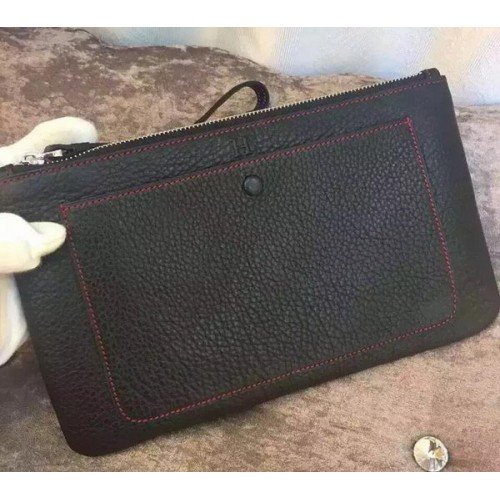 Pochette en cuir grainé Hermes H88016 Noir