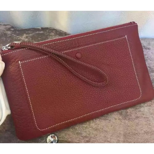 Pochette Hermes en cuir grainé H88016 Bordeaux