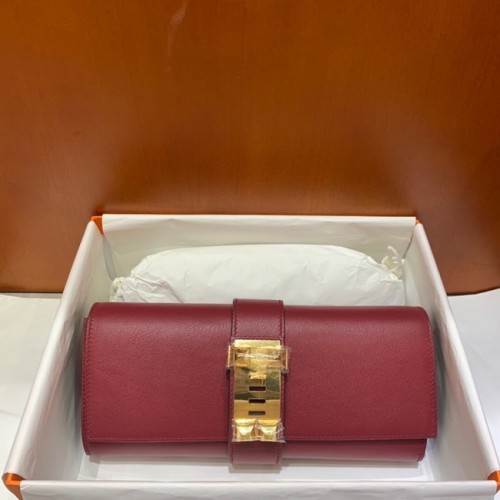 Hermes H Medor Swift Pochette en cuir 37566 Matériel bordeaux et or