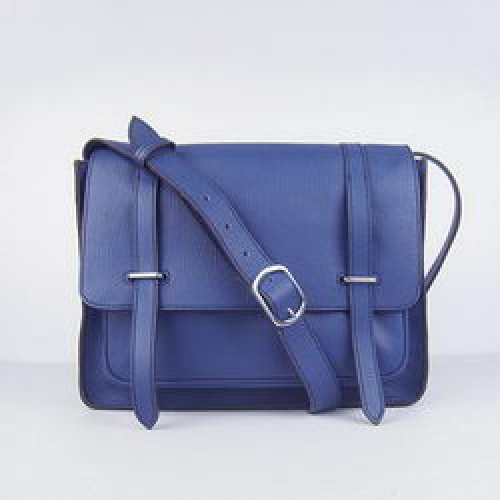Hermes Jypsiere Togo sac messager en cuir bleu foncé