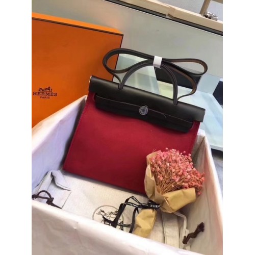 Hermes Herbag 31CM Original Canvas Cuir de veau 45987 Noir&Rouge