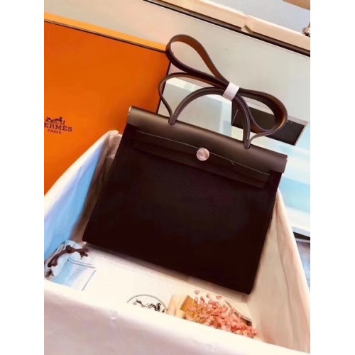 Hermes Herbag 31CM Original Canvas Cuir de veau 45987 Noir