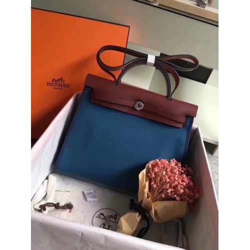 Hermes Herbag 31CM Original Canvas Cuir de veau 45987 Blue&Wine