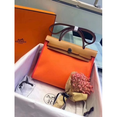 Hermes Herbag 31CM Original Canvas Cuir de veau 45987 Orange&Marron