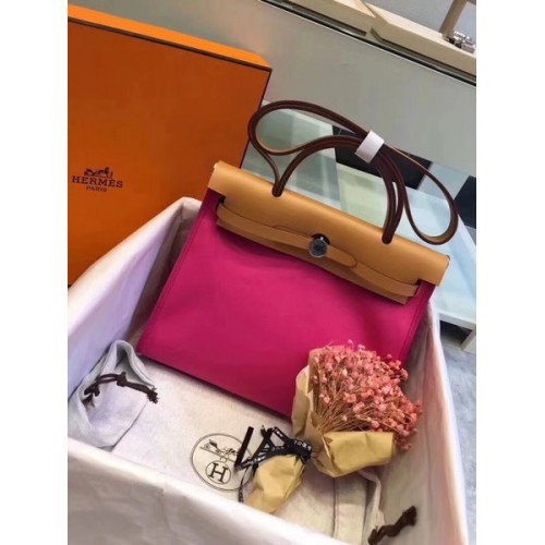 Hermes Herbag 31CM Original Canvas Cuir de veau 45987 Rose&Marron