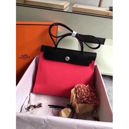 Hermes Herbag 31CM Original Canvas Cuir de veau 45987 Rouge&Noir