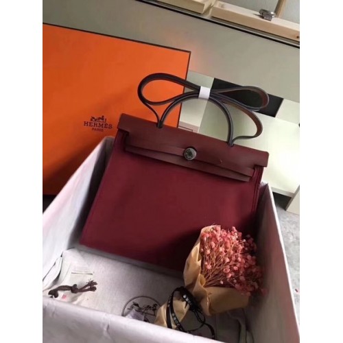 Hermes Herbag 31CM Original Canvas Cuir de veau 45987 Bordeaux