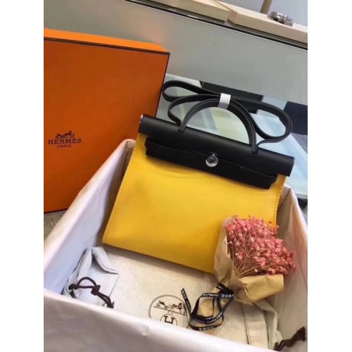 Hermes Herbag 31CM Original Canvas Cuir de veau 45987 Jaune&Noir