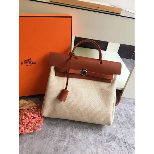 Hermes Herbag 31CM Original Canvas Cuir de veau 45987 marron&blanc