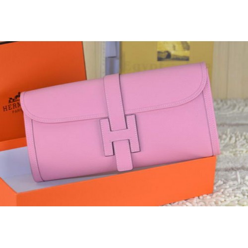 Pochette Hermes Jige en cuir de veau rose