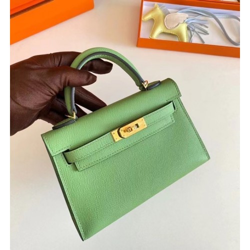 Hermes Kelly 19cm Sacs à bandoulière en cuir Epsom KL19 Matériel doré Vert avocat