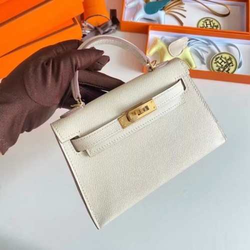 Hermes Kelly 19cm Sacs à bandoulière en cuir Epsom KL19 Matériel d'or Crème