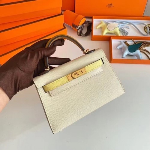 Hermes Kelly 19cm Sacs à bandoulière Epsom Leather KL19 Gold hardware Cream&yellow