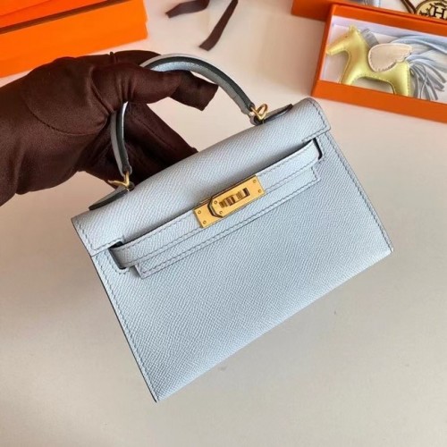Hermes Kelly 19cm Sacs à bandoulière Epsom Leather KL19 Gold hardware Glacier blue