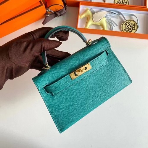Hermes Kelly 19cm Sacs à bandoulière Epsom Leather KL19 Gold hardware Lake blue