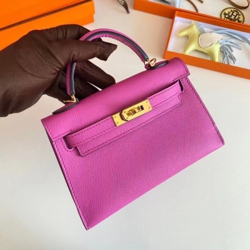 Hermes Kelly 19cm Sacs à bandoulière en cuir Epsom KL19 Quincaillerie dorée Lavande