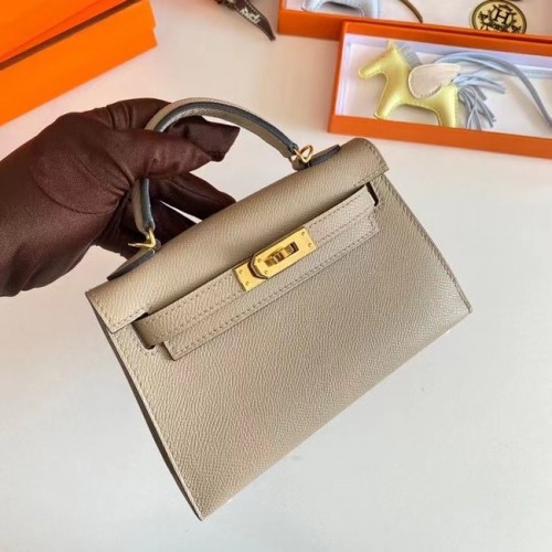 Hermes Kelly 19cm Sacs à bandoulière Epsom Leather KL19 Matériel doré Gris perle