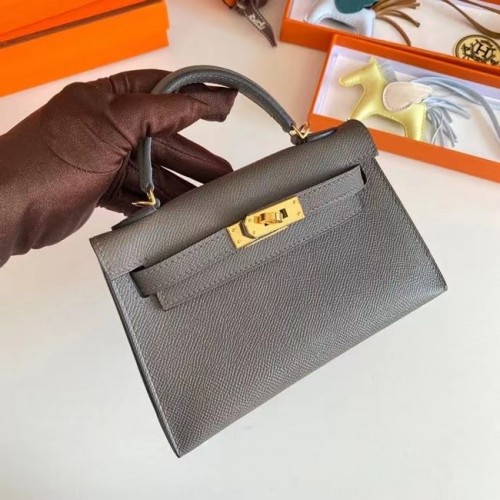 Hermes Kelly 19cm Sacs à bandoulière Epsom Leather KL19 Gold hardware gris