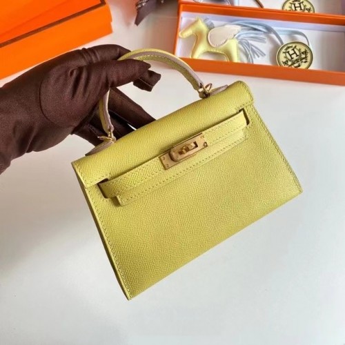 Hermes Kelly 19cm Sacs à bandoulière en cuir Epsom KL19 Gold hardware citron
