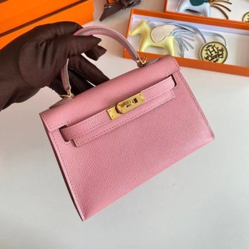 Hermes Kelly 19cm Sacs à bandoulière Epsom Leather KL19 Matériel doré rose