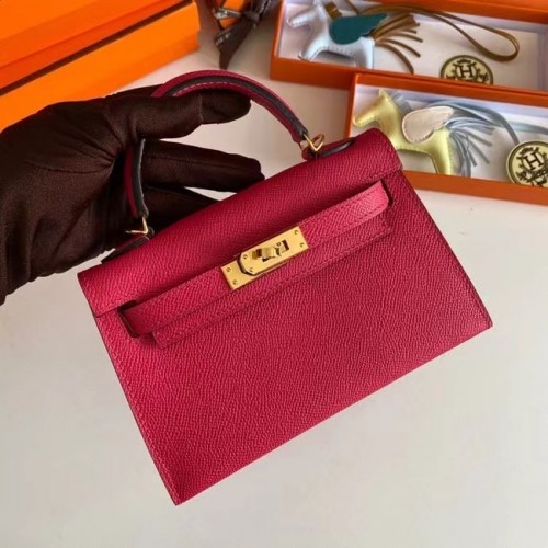 Hermes Kelly 19cm Sacs à bandoulière Epsom Leather KL19 Matériel doré rose