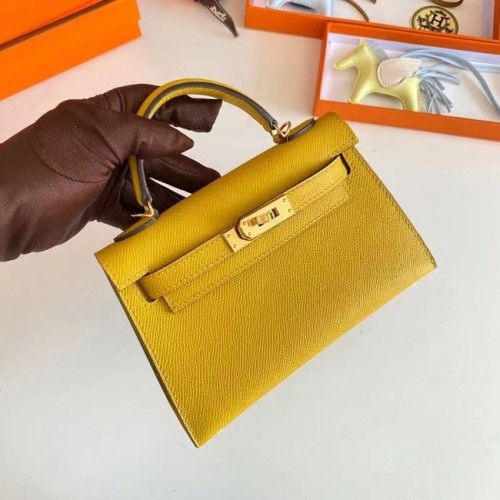 Hermes Kelly 19cm Sacs à bandoulière Epsom Leather KL19 Gold hardware jaune
