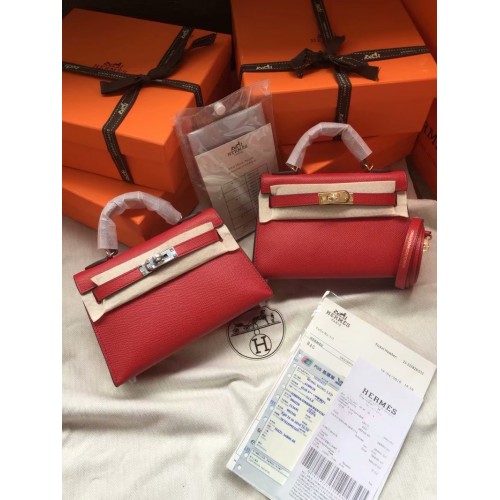 Hermes Kelly 19cm Sacs à bandoulière Epsom Cuir KL19 Rouge