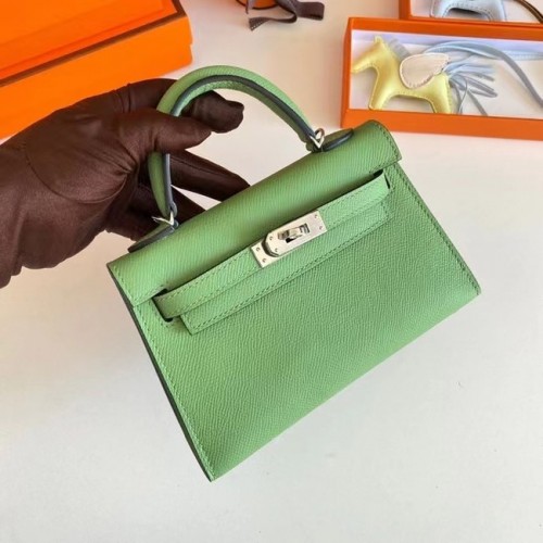 Hermes Kelly 19cm Sacs à bandoulière en cuir Epsom KL19 Matériel argenté Vert avocat