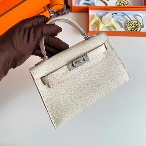 Hermes Kelly 19cm Sacs à bandoulière en cuir Epsom KL19 Argent matériel Crème