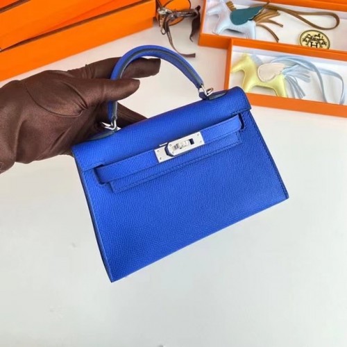 Hermes Kelly 19cm Sacs à bandoulière Epsom Leather KL19 Silver hardware Electro optic blue