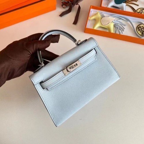 Hermes Kelly 19cm Sacs à bandoulière en cuir Epsom KL19 Matériel argenté Bleu glacier