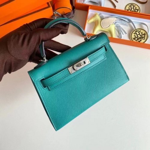 Hermes Kelly 19cm Sacs à bandoulière Epsom Leather KL19 Silver hardware Lake blue
