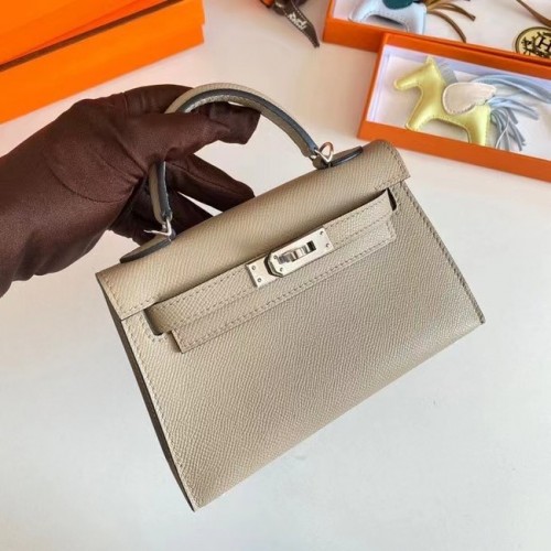 Hermes Kelly 19cm Sacs à bandoulière en cuir Epsom KL19 Matériel argenté Gris perle