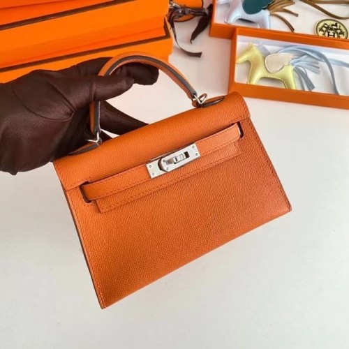 Hermes Kelly 19cm Sacs à bandoulière en cuir Epsom KL19 Matériel argenté orange
