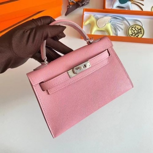 Hermes Kelly 19cm Sacs à bandoulière en cuir Epsom KL19 matériel argenté rose