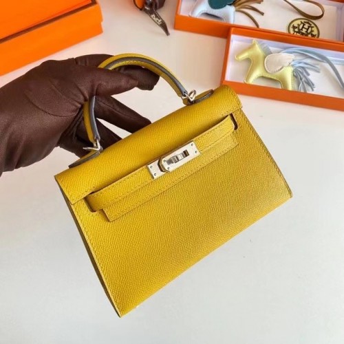 Hermes Kelly 19cm Sacs à bandoulière Epsom Leather KL19 Matériel argenté jaune