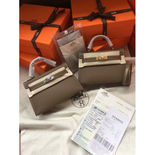 Hermes Kelly 19cm Sacs à bandoulière en cuir Epsom KL19 gris foncé