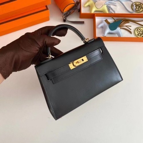 Hermes Kelly 19cm Sacs à bandoulière boîte Cuir KL19 Or matériel noir