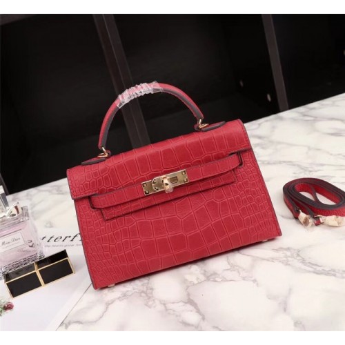 Hermes Kelly 19cm Tote Bag cuir crocodile KL19 rouge