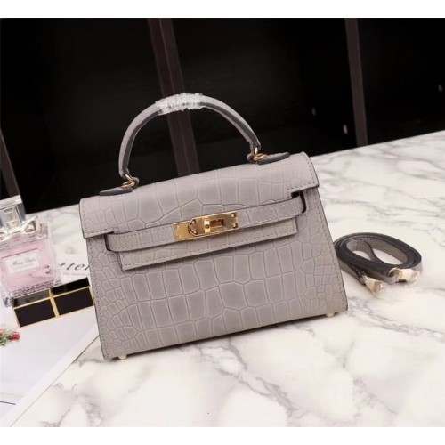 Hermes Kelly 19cm Cabas Cuir crocodile KL19 gris clair
