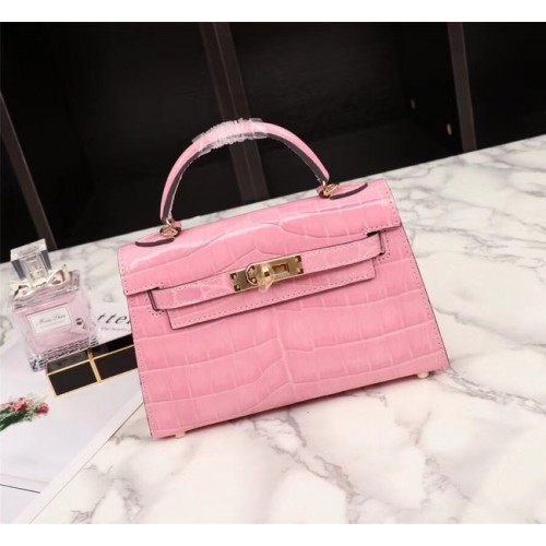 Hermes Kelly 19cm Tote Bag Crocodile KL19 rose