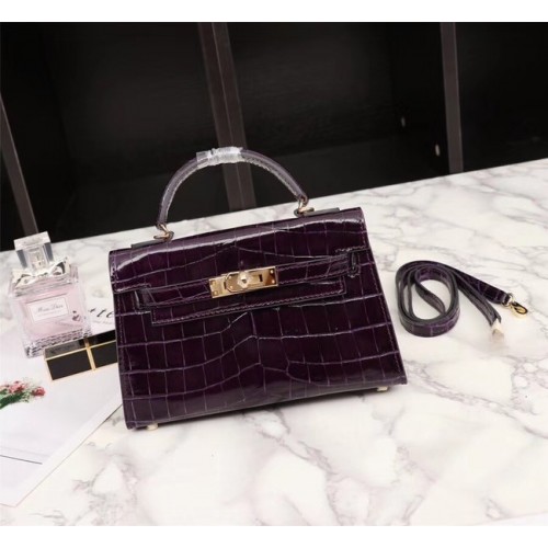 Hermes Kelly 19cm Tote Bag cuir crocodile KL19 violet