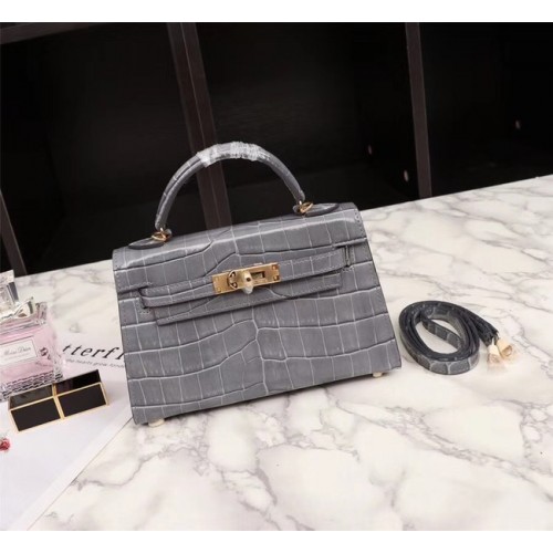 Hermes Kelly 19cm Tote Bag cuir crocodile KL19 gris