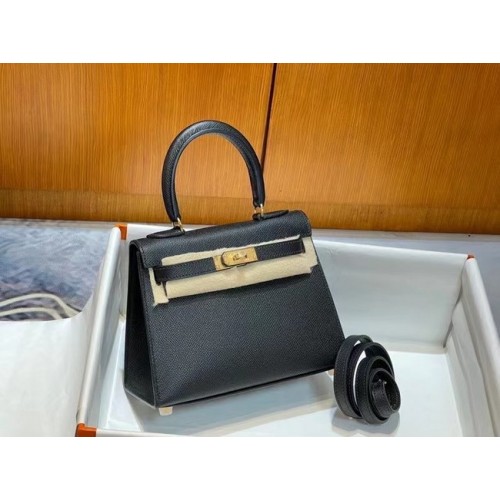 Hermes Kelly 20cm Sacs à bandoulière Epsom KL2750 noir et or