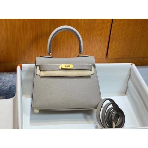 Hermes Kelly 20cm Sacs à bandoulière Epsom KL2750 gris clair et or