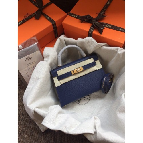 Hermes Kelly 20cm Tote Bag Original Epsom Cuir KL20 Bleu