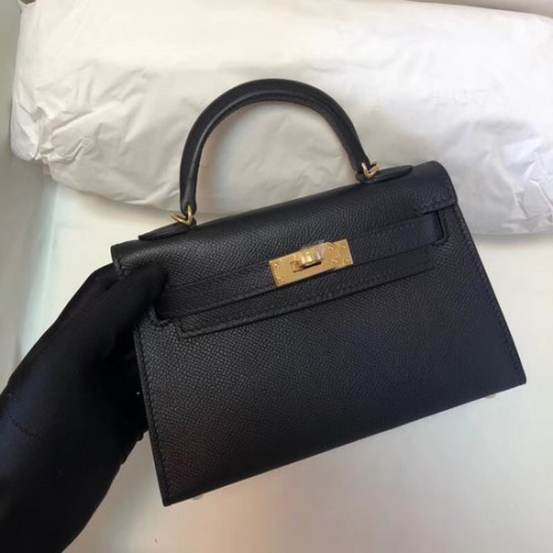 Hermes Kelly 20cm Tote Bag Cuir d'origine KL20 noir