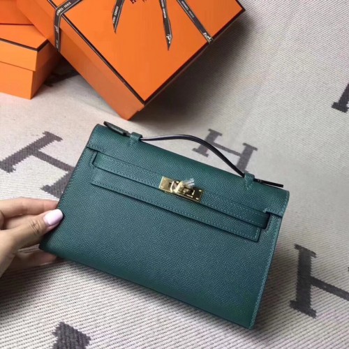 Hermes Kelly 22CM Tote Bag Cuir Epsom Original KL22 Vert Foncé