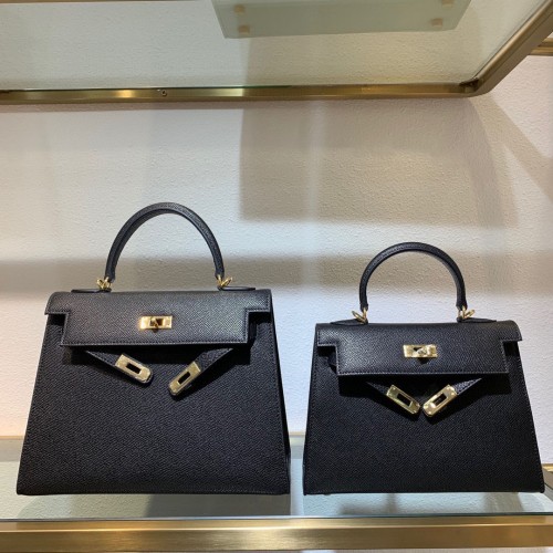 Hermes Kelly 22cm 25cm Tote Bag Original Epsom Leather Bag KL22 KL25 Noir